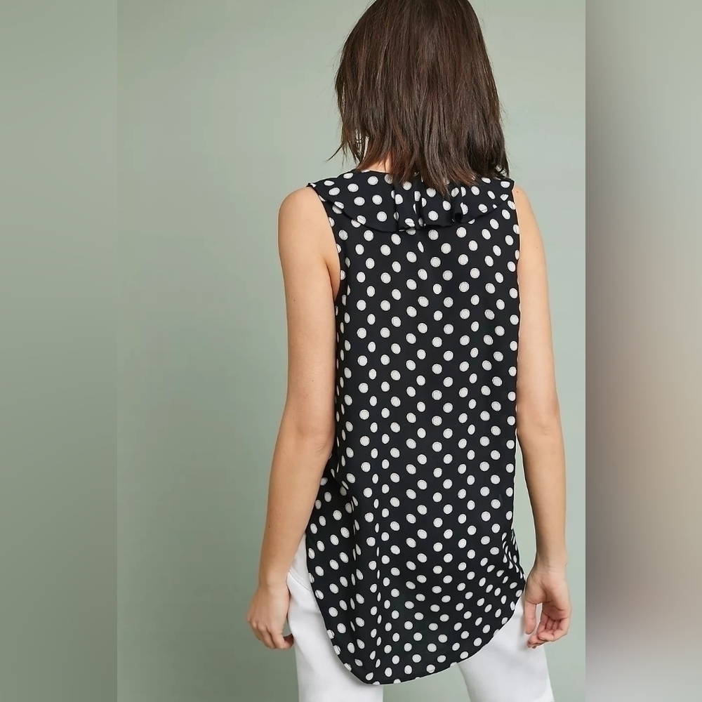Anthropologie Maeve Black Dottie Ruffled Top 2 - Picture 3 of 8